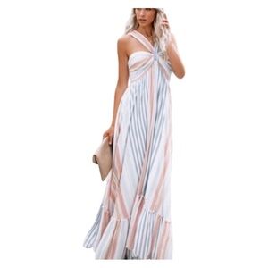 Striped Knot-Front Maxi Dress in Blush & Tan